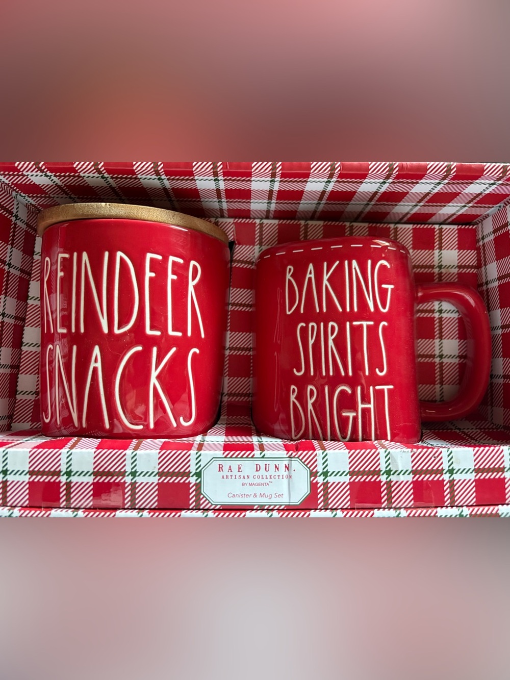 Rae Dunn Red Ceramic Canister & Mug Set - Festive Script